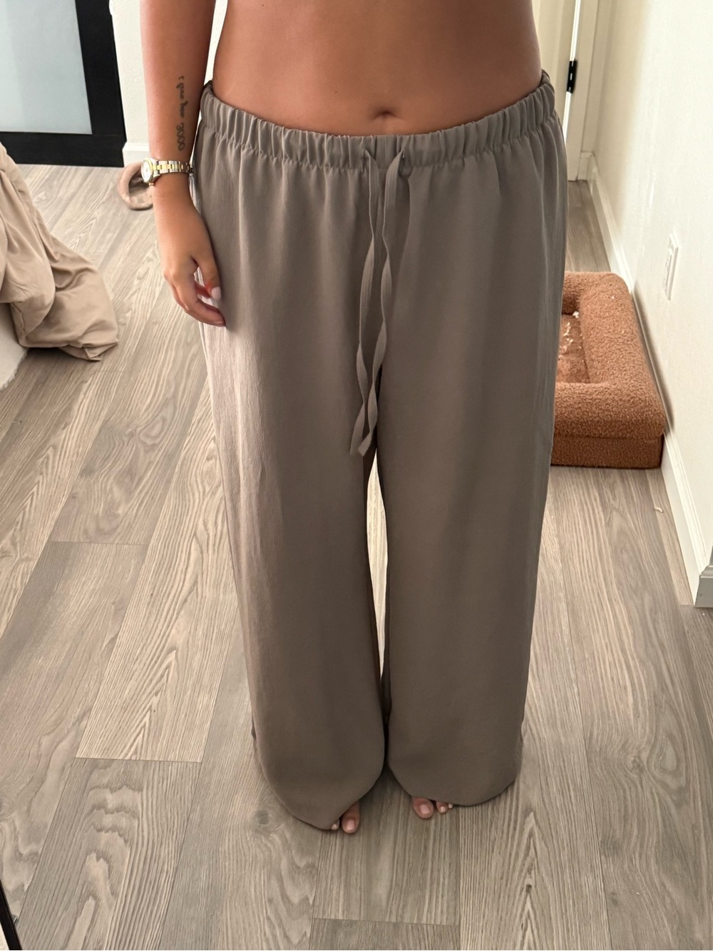 Wilfred Taupe Wide-Leg Drawstring Pants